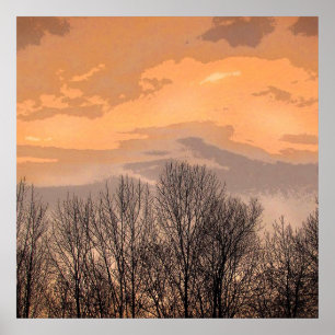 Sonnenuntergang mit Bare Trees Poster