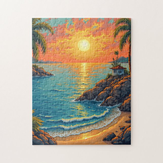 Sonnenuntergang mit Blick auf das Meer Puzzle (Vertikal)