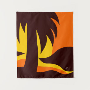 Sonnenuntergang mit hoher Palme am Strand Wandteppich