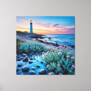 Sonnenuntergang mit lebendigen Blumen und glatten Leinwanddruck