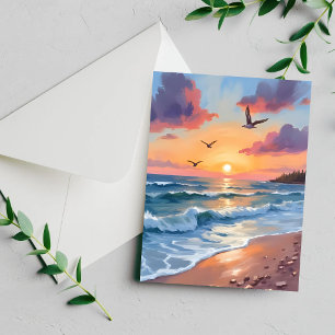 Sonnenuntergang mit Meereswellen Ölbild Küstenstra