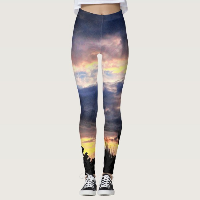 Sonnenuntergang mit Palmen Leggings (Vorderseite)