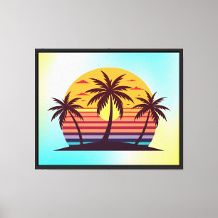 Sonnenuntergang mit Palmen Vektor Leinwanddruck