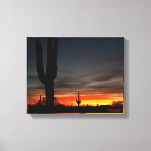 Sonnenuntergang mit Riesenkakteen in der Wüste Ari Leinwanddruck