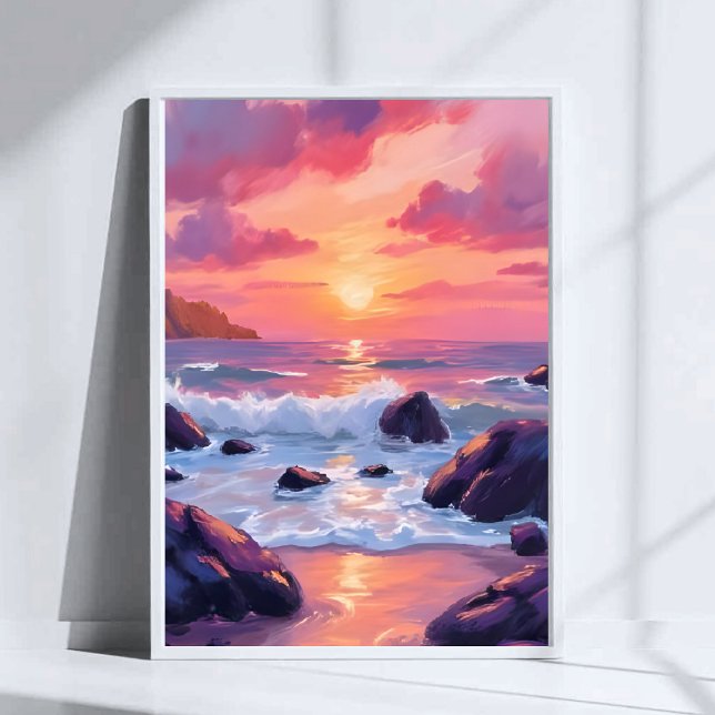 Sonnenuntergang mit rosa Korallen | Wasserfarben O Poster (Von Creator hochgeladen)