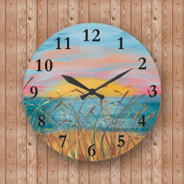 Sonnenuntergang mit runden (großen) Wandleuchten Große Wanduhr