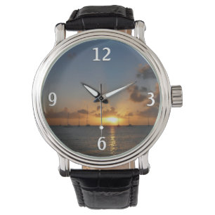 Sonnenuntergang mit Segelbooten Tropical Landscape Armbanduhr
