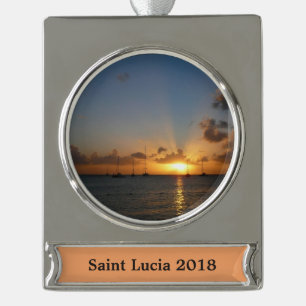 Sonnenuntergang mit Segelbooten Tropical Landscape Banner-Ornament Silber