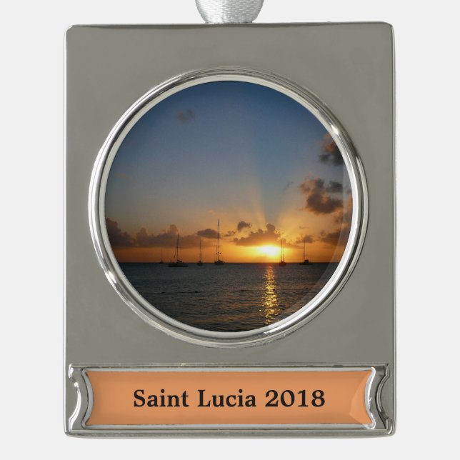 Sonnenuntergang mit Segelbooten Tropical Landscape Banner-Ornament Silber (Vorderseite)