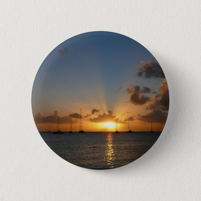 Sonnenuntergang mit Segelbooten Tropical Landscape Button (Vorderseite)