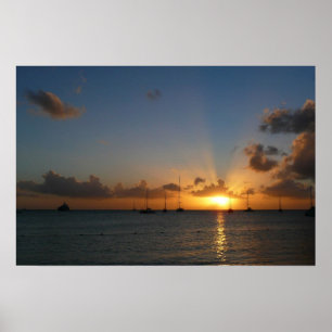 Sonnenuntergang mit Segelbooten Tropical Landscape Poster