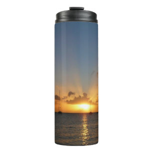 Sonnenuntergang mit Segelbooten Tropical Landscape Thermosbecher