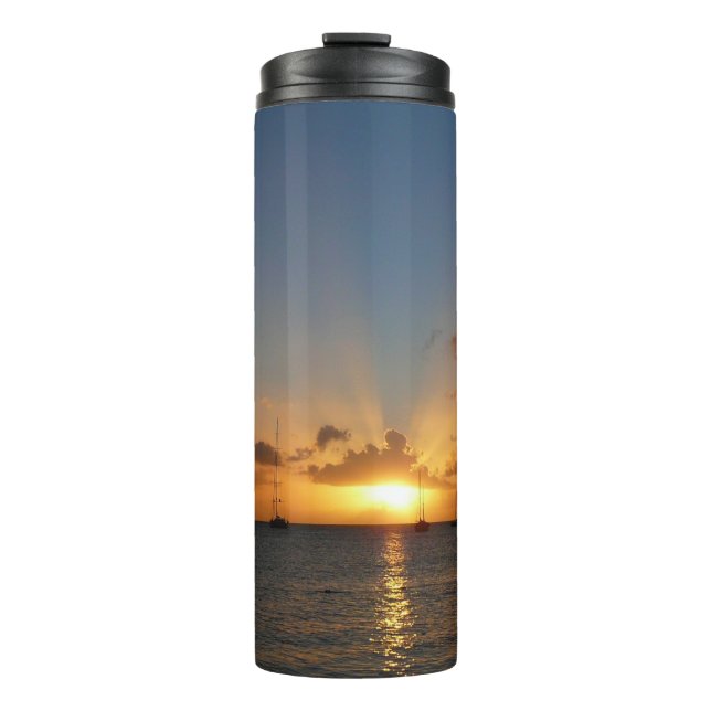 Sonnenuntergang mit Segelbooten Tropical Landscape Thermosbecher (Vorderseite)