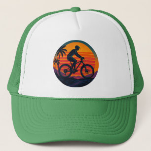 Sonnenuntergang Mountain Biker Retro Art Truckerkappe