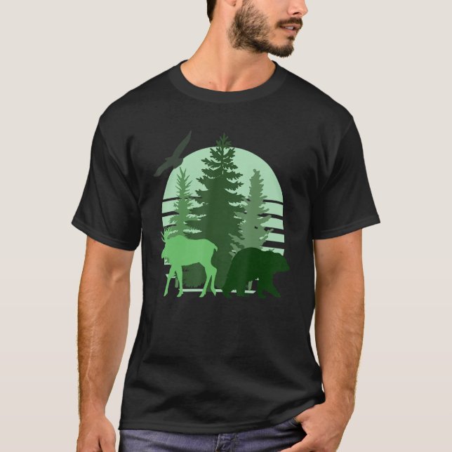 Sonnenuntergang Natur Pine Tree Ästhetisches Minim T-Shirt (Vorderseite)