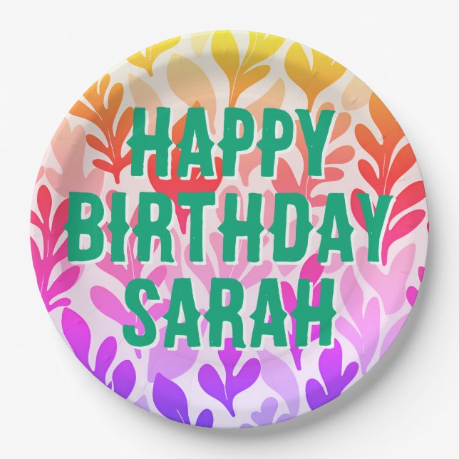 Sonnenuntergang Naturblatt ombre Happy Birthday Pappteller (Vorderseite)