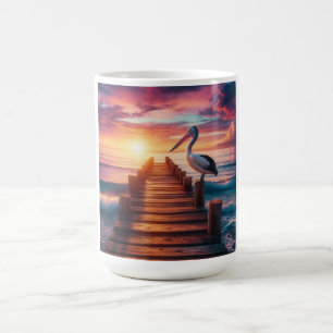 Sonnenuntergang Nautic/Küsten-/Strandpelikan Kaffeetasse