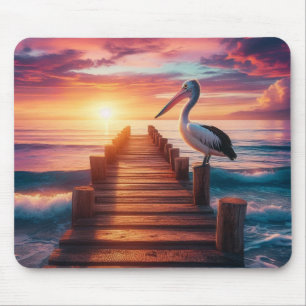 Sonnenuntergang Nautic/Küsten-/Strandpelikan Mousepad