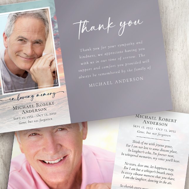 Sonnenuntergang Ocean Memory Foto Beerdigung Dankeskarte (Von Creator hochgeladen)