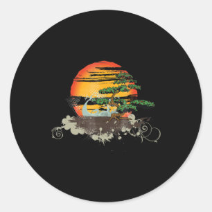 Sonnenuntergang oder Sonnenaufgang im Bonsai-Stil Runder Aufkleber