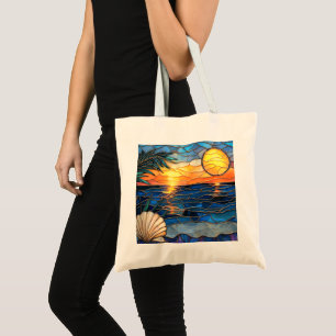 Sonnenuntergang-Ozean-Buntglas-Tasche Tragetasche