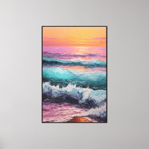 Sonnenuntergang-Ozeanwellen – Abstrakte Wandkunst Leinwanddruck
