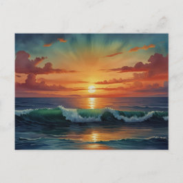 Sonnenuntergang Ozeanwellen Farbenfrohe Wasserfarb Postkarte