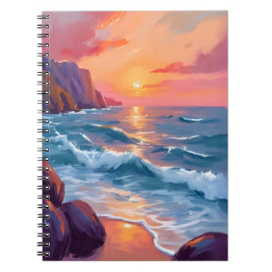 Sonnenuntergang Ozeanwellen Strand Aquarellmalerei Notizblock
