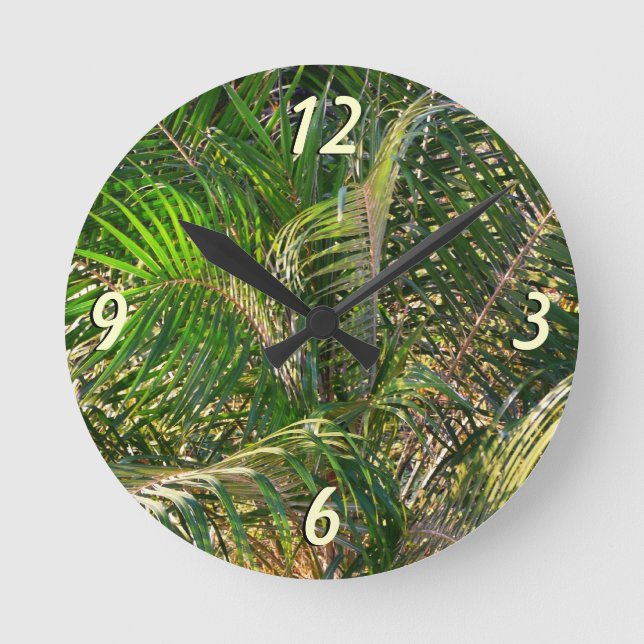 Sonnenuntergang Palm Fronds Tropical Runde Wanduhr (Vorderseite)