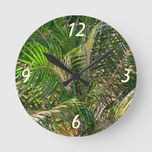 Sonnenuntergang Palm Fronds Tropical Runde Wanduhr
