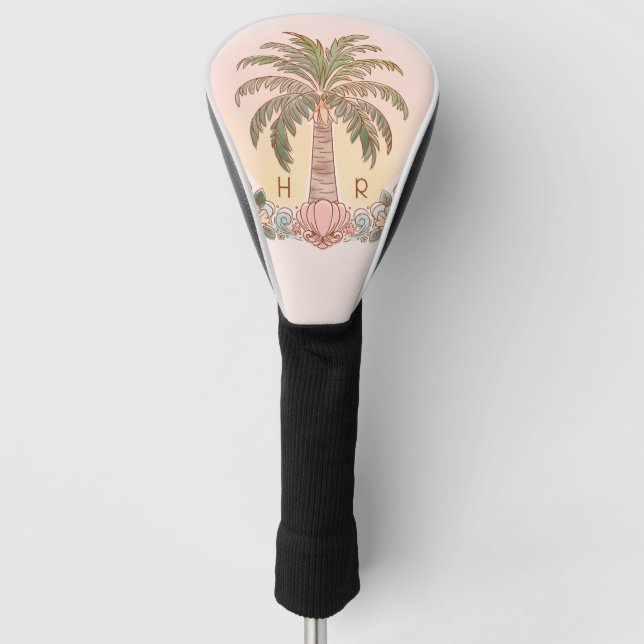 Sonnenuntergang Palm Tree Aquarellfarben Monogram  Golf Headcover (Vorderseite)