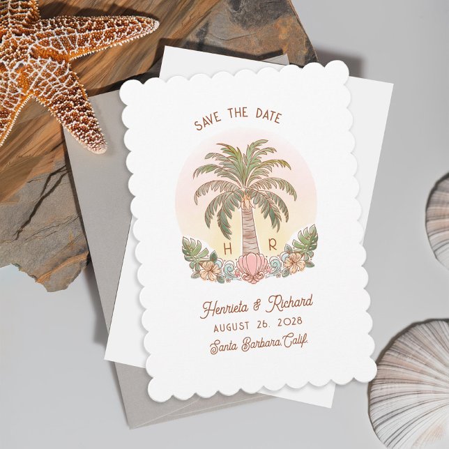 Sonnenuntergang Palm Tree Watercolor Monogram Beac Save The Date (Von Creator hochgeladen)