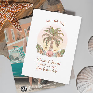 Sonnenuntergang Palm Tree Watercolor Monogram Beac Save The Date