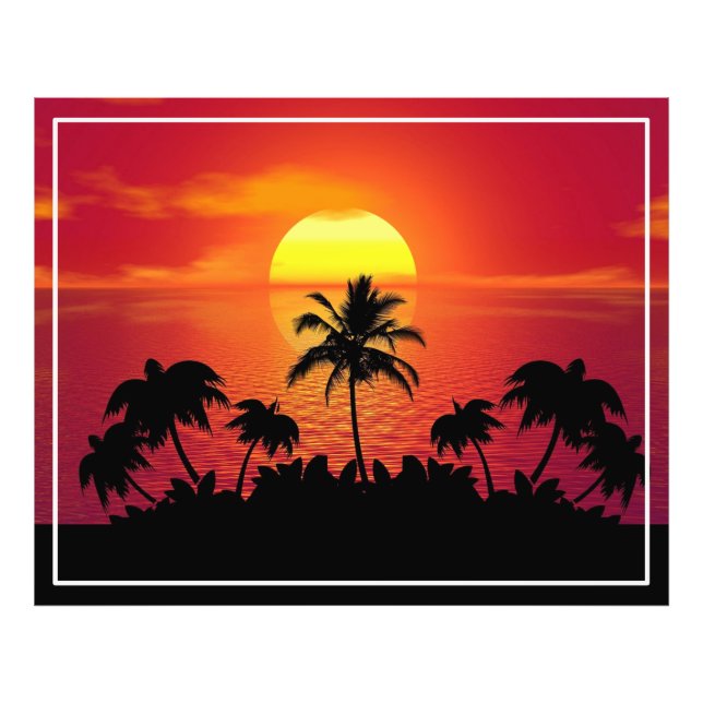 Sonnenuntergang Palm Trees Silhouetten Illustratio Fotodruck (Vorne)