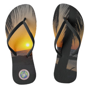 Sonnenuntergang-Palme drehen Reinfälle um Flip Flops