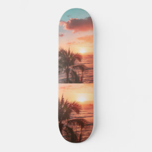 Sonnenuntergang Palme Orangenwolken Skateboard