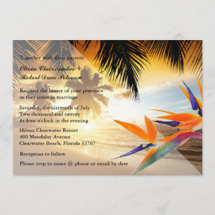 Sonnenuntergang Palmen Bird-of-Paradise Hochzeit Einladung