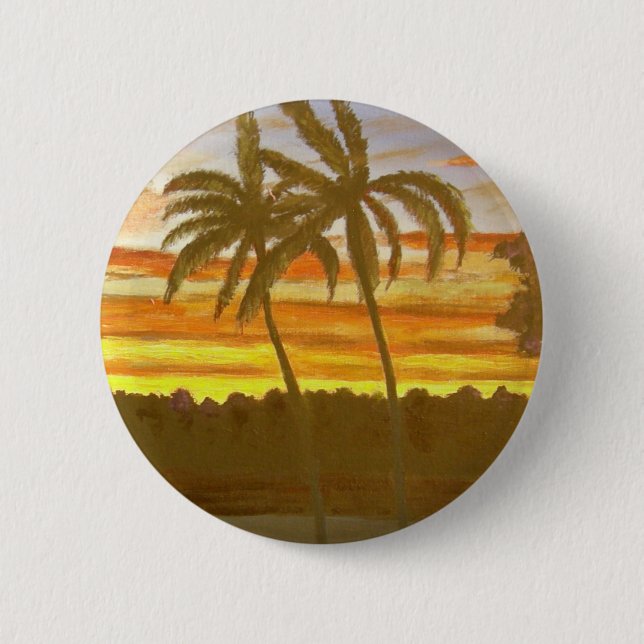 Sonnenuntergang-Palmen Button (Vorderseite)