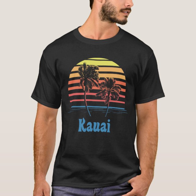 Sonnenuntergang-Palmen Kauais Hawaii T-Shirt (Vorderseite)