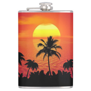 Sonnenuntergang Palmen Silhouette-16515 Flachmann