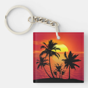 Sonnenuntergang Palmen Silhouette Design-65143 Schlüsselanhänger
