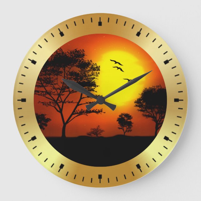 Sonnenuntergang Palmen Silhouetten-68607 Große Wanduhr (Vorderseite)