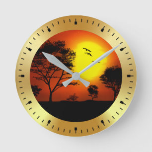 Sonnenuntergang Palmen Silhouetten-68607 Runde Wanduhr