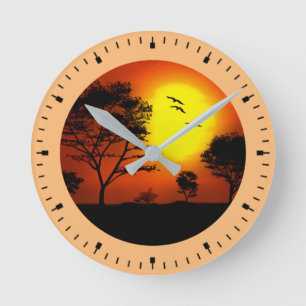Sonnenuntergang Palmen Silhouetten-68607 Runde Wanduhr