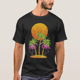 Sonnenuntergang Palmen Sommer Urlaub Flamingo Trop T-Shirt
