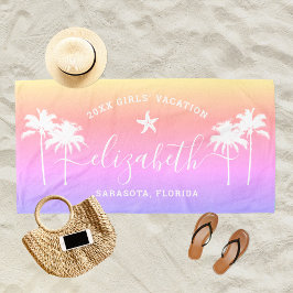 Sonnenuntergang Palmen Trees Girls Vacation Indivi Strandtuch