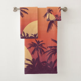 Sonnenuntergang Palmen Tropical Beach Badhandtuch Set