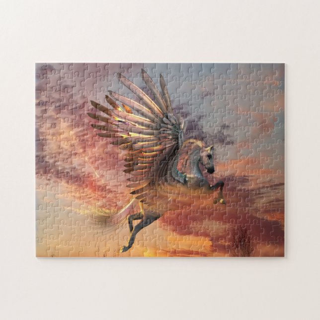 Sonnenuntergang-Pegasus-Pferdepuzzlespiel Puzzle (Horizontal)