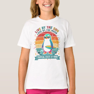 Sonnenuntergang-Pinguin-Grafik-T-Shirt – „Lebe nac T-Shirt