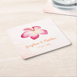 Sonnenuntergang Plumeria Pink Wassercolor Hochzeit Rechteckiger Pappuntersetzer
